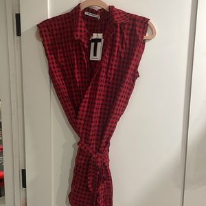 T by Alexander Wang Red Checkered Top